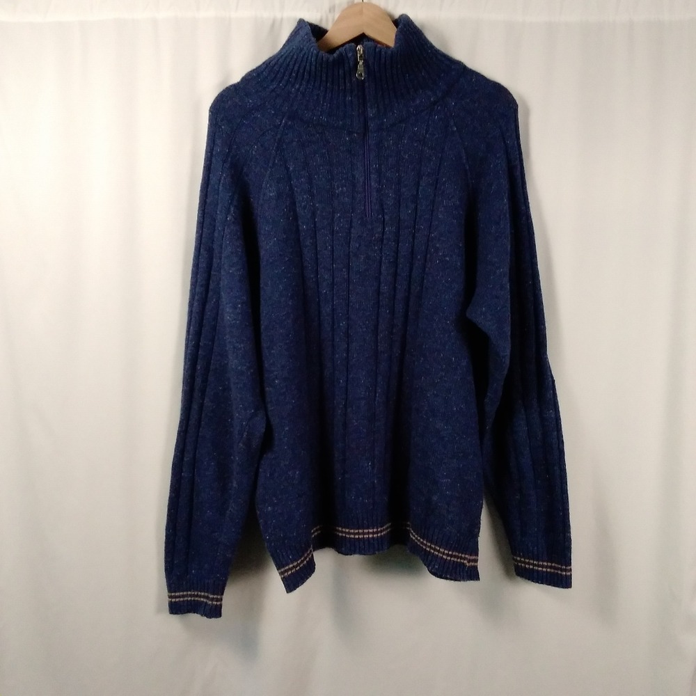 Carattere Omnitex Wool Blend 1/4 Zip Ribbed Knit Sweater Mens Size L 80s Vintage